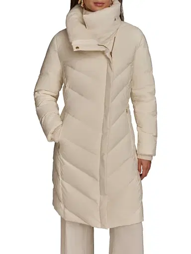 Donna Karan New York Women's Chevron Quilted Down Coat - Cream - Size XS | Thumbnail 1 Donna Karan New York Women's Chevron Quilted Down Coat - Cream - Size XS | Thumbnail 1