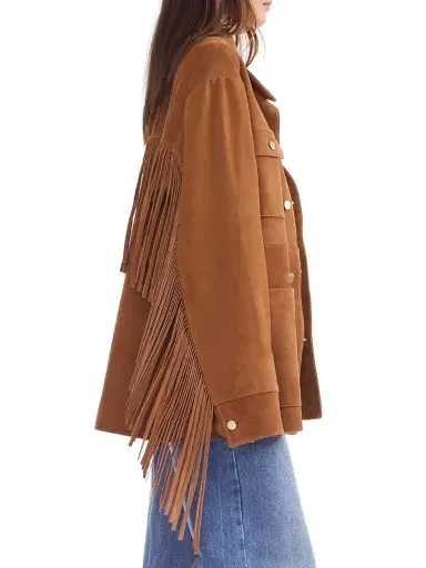 CYNTHIA ROWLEY Women's Fringe Suede Button-Front Jacket | Thumbnail 2 CYNTHIA ROWLEY Women's Fringe Suede Button-Front Jacket | Thumbnail 2