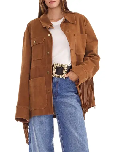 CYNTHIA ROWLEY Women's Fringe Suede Button-Front Jacket | Thumbnail 1 CYNTHIA ROWLEY Women's Fringe Suede Button-Front Jacket | Thumbnail 1