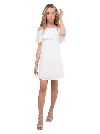 Un Deux Trois Girl's Ruffled Off-The-Shoulder Dress - Navy | Thumbnail 3 Un Deux Trois Girl's Ruffled Off-The-Shoulder Dress - Navy | Thumbnail 3