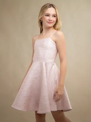 Un Deux Trois Girl's Satin Fit & Flare Dress - Pink | Thumbnail 2 Un Deux Trois Girl's Satin Fit & Flare Dress - Pink | Thumbnail 2