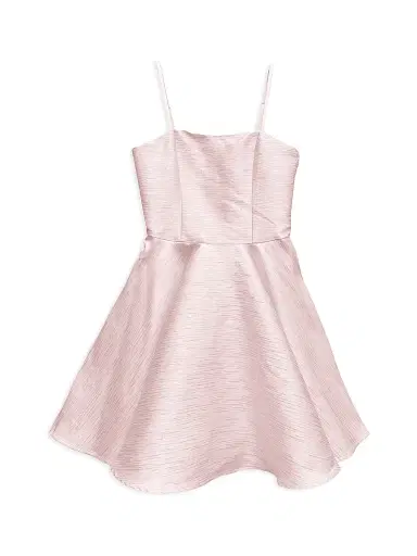 Un Deux Trois Girl's Satin Fit & Flare Dress - Pink | Thumbnail 1 Un Deux Trois Girl's Satin Fit & Flare Dress - Pink | Thumbnail 1