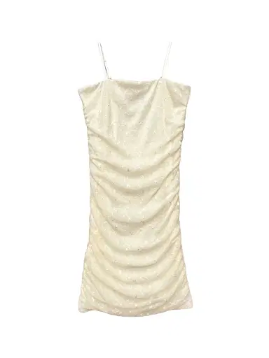 Un Deux Trois Girl's Floral Mesh Ruched Dress - Cream | Thumbnail 1 Un Deux Trois Girl's Floral Mesh Ruched Dress - Cream | Thumbnail 1