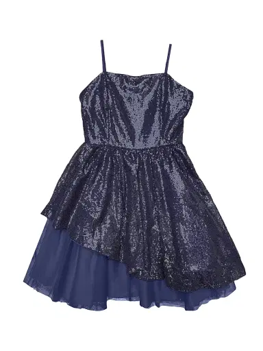Un Deux Trois Girl's Peek-A-Boo Sequin Dress - Navy | Thumbnail 1 Un Deux Trois Girl's Peek-A-Boo Sequin Dress - Navy | Thumbnail 1