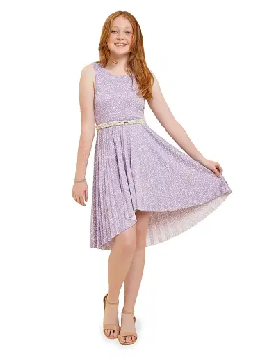 Un Deux Trois Girl's Floral High-Low Dress - Lilac | Thumbnail 3 Un Deux Trois Girl's Floral High-Low Dress - Lilac | Thumbnail 3