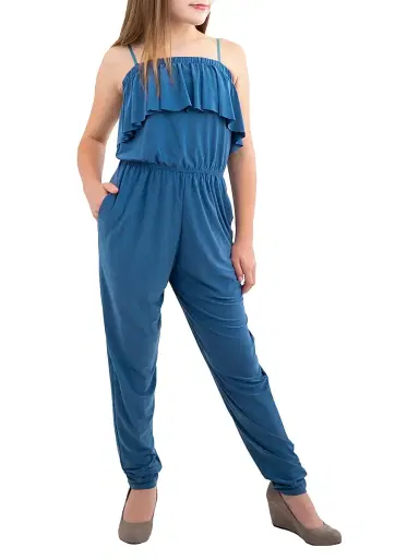 Un Deux Trois Girl's Tiered Tapered Jumpsuit - Navy | Thumbnail 2 Un Deux Trois Girl's Tiered Tapered Jumpsuit - Navy | Thumbnail 2
