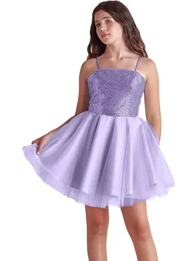 Un Deux Trois Girl's Sequin Fit-And-Flare Tulle Dress - Lilac | Thumbnail 2 Un Deux Trois Girl's Sequin Fit-And-Flare Tulle Dress - Lilac | Thumbnail 2