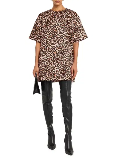 Marques'Almeida Women's Leopard-Printed Bonded Satin T-Shirt Dress - Brown | Thumbnail 2 Marques'Almeida Women's Leopard-Printed Bonded Satin T-Shirt Dress - Brown | Thumbnail 2