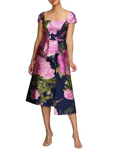Kay Unger Women's Blanca Floral Satin Sash Midi-Dress - Azalea Pink | Thumbnail 2 Kay Unger Women's Blanca Floral Satin Sash Midi-Dress - Azalea Pink | Thumbnail 2