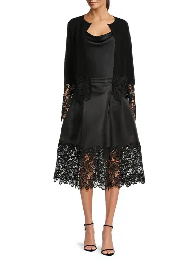 Kay Unger Women's Noelle Lace-Trimmed Cardigan - Black | Thumbnail 2 Kay Unger Women's Noelle Lace-Trimmed Cardigan - Black | Thumbnail 2