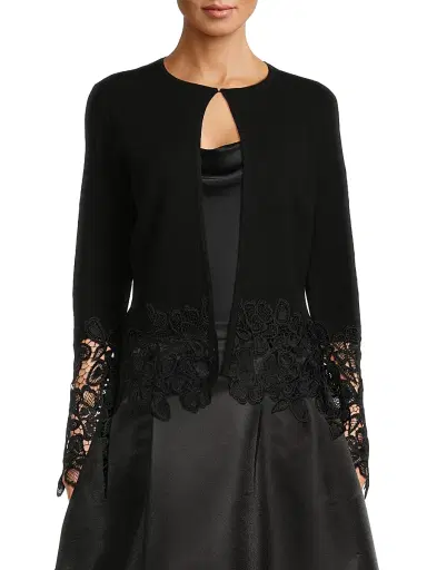 Kay Unger Women's Noelle Lace-Trimmed Cardigan - Black | Thumbnail 3 Kay Unger Women's Noelle Lace-Trimmed Cardigan - Black | Thumbnail 3