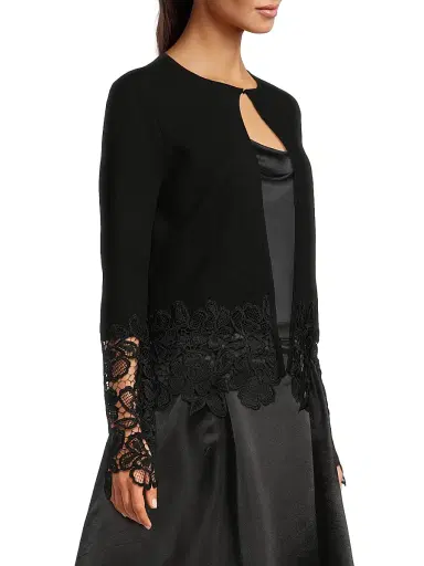 Kay Unger Women's Noelle Lace-Trimmed Cardigan - Black | Thumbnail 4 Kay Unger Women's Noelle Lace-Trimmed Cardigan - Black | Thumbnail 4