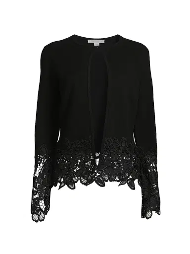Kay Unger Women's Noelle Lace-Trimmed Cardigan - Black | Thumbnail 1 Kay Unger Women's Noelle Lace-Trimmed Cardigan - Black | Thumbnail 1