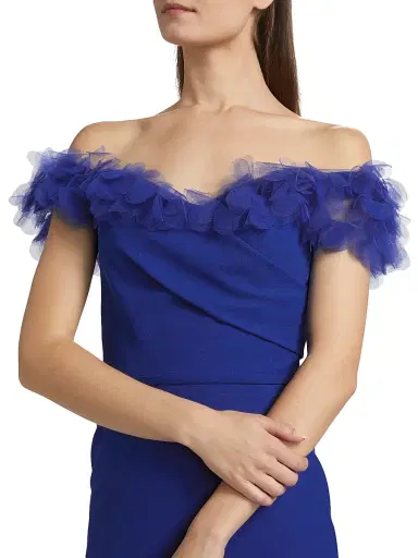 Rene Ruiz Collection Women's Tulle Flower & Crepe Column Gown - Blue | Thumbnail 6 Rene Ruiz Collection Women's Tulle Flower & Crepe Column Gown - Blue | Thumbnail 6