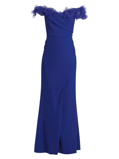 Rene Ruiz Collection Women's Tulle Flower & Crepe Column Gown - Blue | Thumbnail 1 Rene Ruiz Collection Women's Tulle Flower & Crepe Column Gown - Blue | Thumbnail 1
