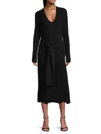 Toccin Women's Stevie Scalloped Edge Tie-Waist Midi-Dress - Jet | Thumbnail 2 Toccin Women's Stevie Scalloped Edge Tie-Waist Midi-Dress - Jet | Thumbnail 2