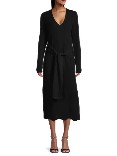 Toccin Women's Stevie Scalloped Edge Tie-Waist Midi-Dress - Jet | Thumbnail 3 Toccin Women's Stevie Scalloped Edge Tie-Waist Midi-Dress - Jet | Thumbnail 3