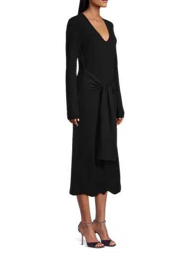 Toccin Women's Stevie Scalloped Edge Tie-Waist Midi-Dress - Jet | Thumbnail 4 Toccin Women's Stevie Scalloped Edge Tie-Waist Midi-Dress - Jet | Thumbnail 4