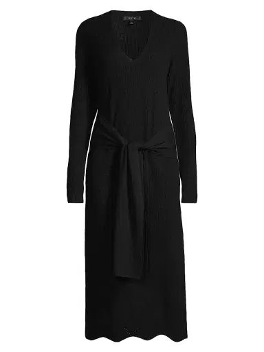 Toccin Women's Stevie Scalloped Edge Tie-Waist Midi-Dress - Jet | Thumbnail 1 Toccin Women's Stevie Scalloped Edge Tie-Waist Midi-Dress - Jet | Thumbnail 1