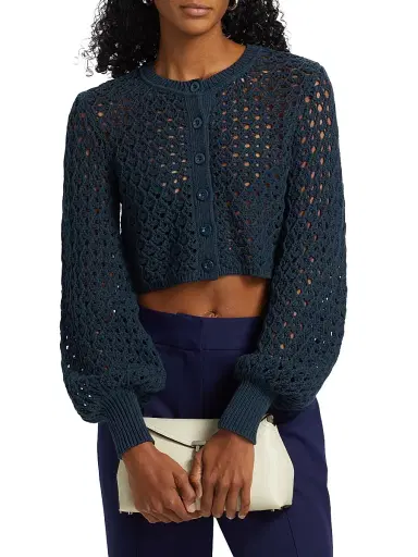 Toccin Women's Tori Crocheted Cotton Cardigan - Navy | Thumbnail 3 Toccin Women's Tori Crocheted Cotton Cardigan - Navy | Thumbnail 3