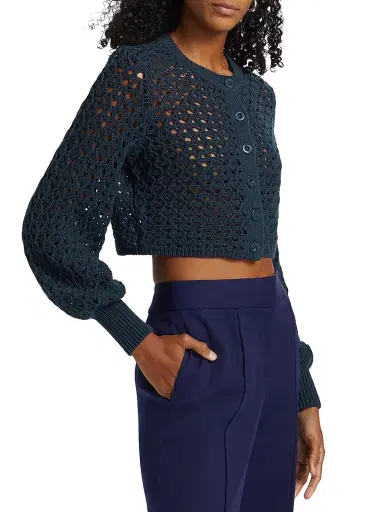 Toccin Women's Tori Crocheted Cotton Cardigan - Navy | Thumbnail 4 Toccin Women's Tori Crocheted Cotton Cardigan - Navy | Thumbnail 4