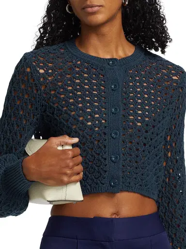 Toccin Women's Tori Crocheted Cotton Cardigan - Navy | Thumbnail 6 Toccin Women's Tori Crocheted Cotton Cardigan - Navy | Thumbnail 6