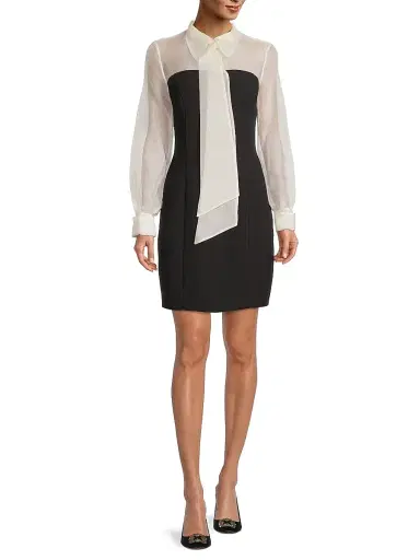 Shani Women's Silk Organza Mixed Media Collared Minidress - Black White | Thumbnail 2 Shani Women's Silk Organza Mixed Media Collared Minidress - Black White | Thumbnail 2