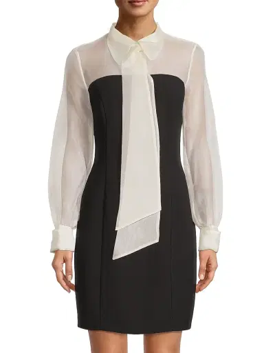Shani Women's Silk Organza Mixed Media Collared Minidress - Black White | Thumbnail 3 Shani Women's Silk Organza Mixed Media Collared Minidress - Black White | Thumbnail 3