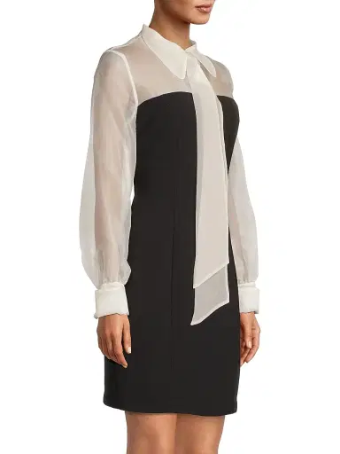 Shani Women's Silk Organza Mixed Media Collared Minidress - Black White | Thumbnail 4 Shani Women's Silk Organza Mixed Media Collared Minidress - Black White | Thumbnail 4