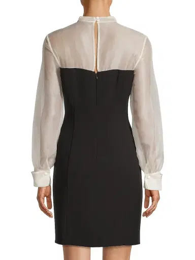 Shani Women's Silk Organza Mixed Media Collared Minidress - Black White | Thumbnail 5 Shani Women's Silk Organza Mixed Media Collared Minidress - Black White | Thumbnail 5