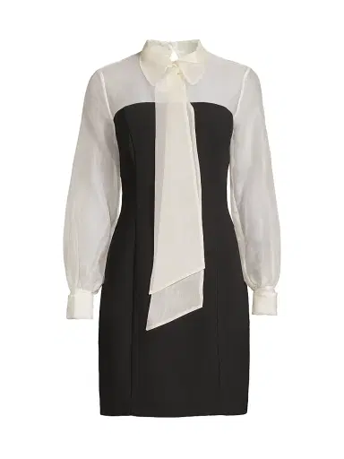 Shani Women's Silk Organza Mixed Media Collared Minidress - Black White | Thumbnail 1 Shani Women's Silk Organza Mixed Media Collared Minidress - Black White | Thumbnail 1
