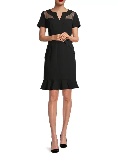 Shani Women's Flounce Crepe & Silk Sheath Dress - Black | Thumbnail 2 Shani Women's Flounce Crepe & Silk Sheath Dress - Black | Thumbnail 2