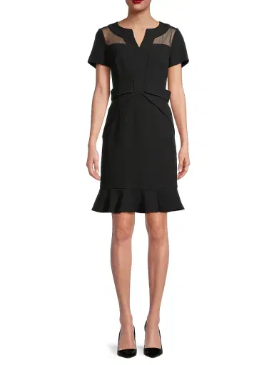 Shani Women's Flounce Crepe & Silk Sheath Dress - Black | Thumbnail 3 Shani Women's Flounce Crepe & Silk Sheath Dress - Black | Thumbnail 3