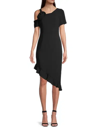 Shani Women's Asymmetric Ruffled Sheath Dress - Black | Thumbnail 2 Shani Women's Asymmetric Ruffled Sheath Dress - Black | Thumbnail 2