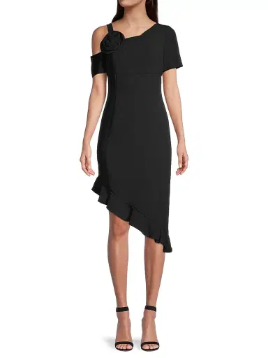 Shani Women's Asymmetric Ruffled Sheath Dress - Black | Thumbnail 3 Shani Women's Asymmetric Ruffled Sheath Dress - Black | Thumbnail 3