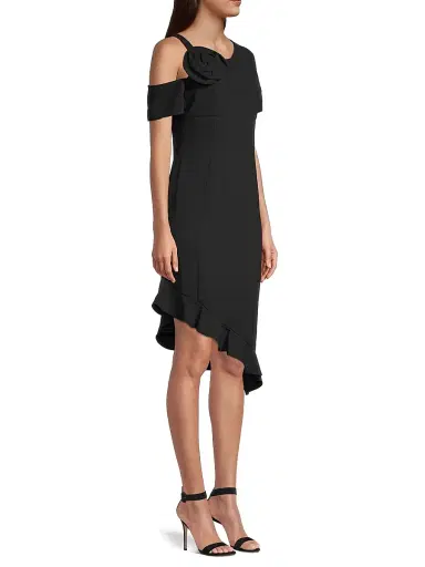 Shani Women's Asymmetric Ruffled Sheath Dress - Black | Thumbnail 4 Shani Women's Asymmetric Ruffled Sheath Dress - Black | Thumbnail 4