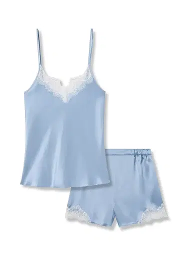 Petite Plume Women's Mulberry Silk Lace Cami & Shorts Set - Blue - Size Medium | Thumbnail 1 Petite Plume Women's Mulberry Silk Lace Cami & Shorts Set - Blue - Size Medium | Thumbnail 1