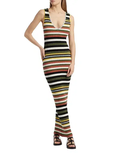 Toccin Women's Bowie Striped V-Neck Midi-Dress - Stripe | Thumbnail 3 Toccin Women's Bowie Striped V-Neck Midi-Dress - Stripe | Thumbnail 3
