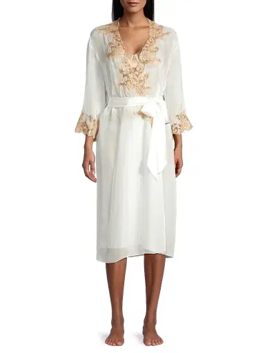 Kiki de Montparnasse Women's Orchid Silk & Lace Robe - Sucre | Thumbnail 2 Kiki de Montparnasse Women's Orchid Silk & Lace Robe - Sucre | Thumbnail 2