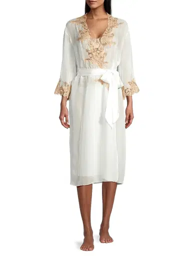 Kiki de Montparnasse Women's Orchid Silk & Lace Robe - Sucre | Thumbnail 3 Kiki de Montparnasse Women's Orchid Silk & Lace Robe - Sucre | Thumbnail 3