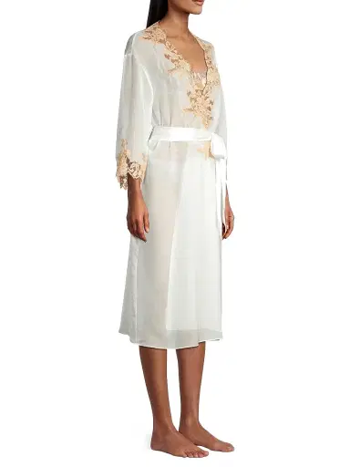 Kiki de Montparnasse Women's Orchid Silk & Lace Robe - Sucre | Thumbnail 4 Kiki de Montparnasse Women's Orchid Silk & Lace Robe - Sucre | Thumbnail 4