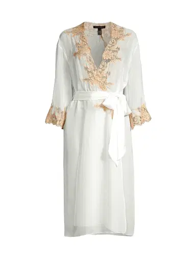 Kiki de Montparnasse Women's Orchid Silk & Lace Robe - Sucre | Thumbnail 1 Kiki de Montparnasse Women's Orchid Silk & Lace Robe - Sucre | Thumbnail 1