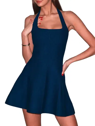 Fleur du Mal Women's Sofia Fit & Flare Minidress - Midnight Navy | Thumbnail 3 Fleur du Mal Women's Sofia Fit & Flare Minidress - Midnight Navy | Thumbnail 3