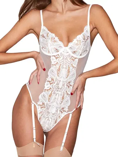 Fleur du Mal Women's Floral Bow Embroidered Bodysuit - | Thumbnail 3 Fleur du Mal Women's Floral Bow Embroidered Bodysuit - | Thumbnail 3