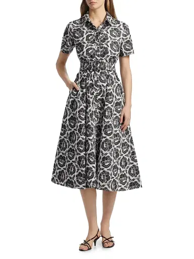 Toccin Women's Jean Floral-Embroidered Cotton Belted Midi-Shirtdress - Jet Optic | Thumbnail 3 Toccin Women's Jean Floral-Embroidered Cotton Belted Midi-Shirtdress - Jet Optic | Thumbnail 3