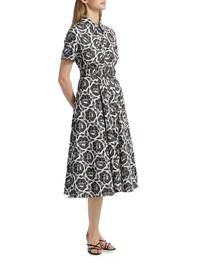 Toccin Women's Jean Floral-Embroidered Cotton Belted Midi-Shirtdress - Jet Optic | Thumbnail 4 Toccin Women's Jean Floral-Embroidered Cotton Belted Midi-Shirtdress - Jet Optic | Thumbnail 4