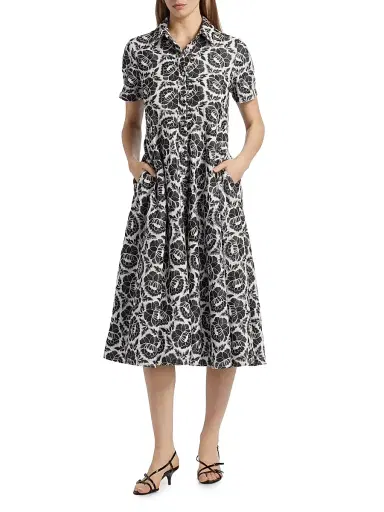 Toccin Women's Jean Floral-Embroidered Cotton Belted Midi-Shirtdress - Jet Optic | Thumbnail 6 Toccin Women's Jean Floral-Embroidered Cotton Belted Midi-Shirtdress - Jet Optic | Thumbnail 6