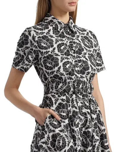 Toccin Women's Jean Floral-Embroidered Cotton Belted Midi-Shirtdress - Jet Optic | Thumbnail 7 Toccin Women's Jean Floral-Embroidered Cotton Belted Midi-Shirtdress - Jet Optic | Thumbnail 7