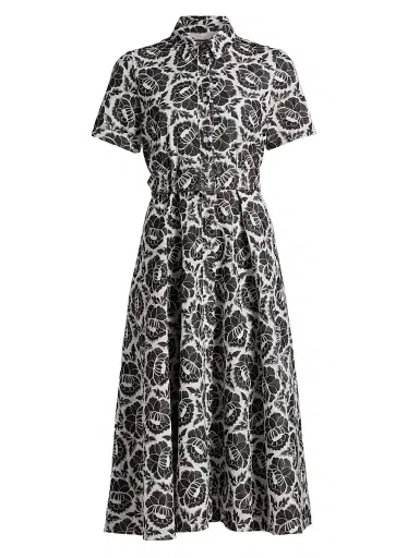 Toccin Women's Jean Floral-Embroidered Cotton Belted Midi-Shirtdress - Jet Optic | Thumbnail 1 Toccin Women's Jean Floral-Embroidered Cotton Belted Midi-Shirtdress - Jet Optic | Thumbnail 1