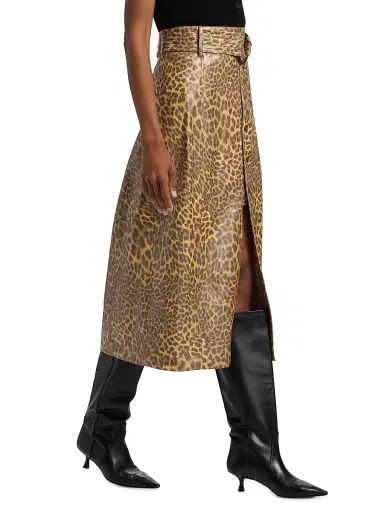 Marie Oliver Women's Chelsea Leopard Faux-Leather Midi-Skirt - Leopard | Thumbnail 4 Marie Oliver Women's Chelsea Leopard Faux-Leather Midi-Skirt - Leopard | Thumbnail 4